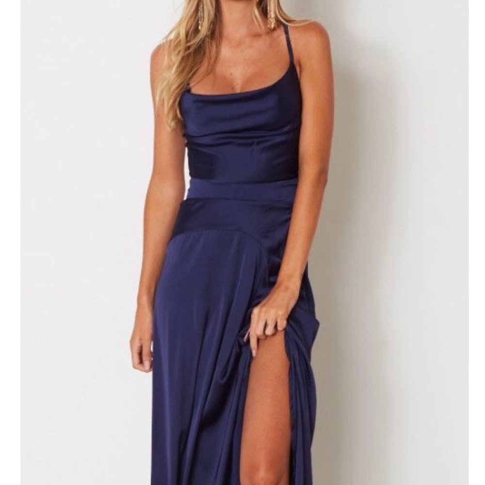 Elegant Navy Blue Satin Dress